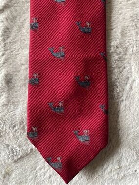 Vintage Hillhouse Men's Red Whale Pattern Silk Tie